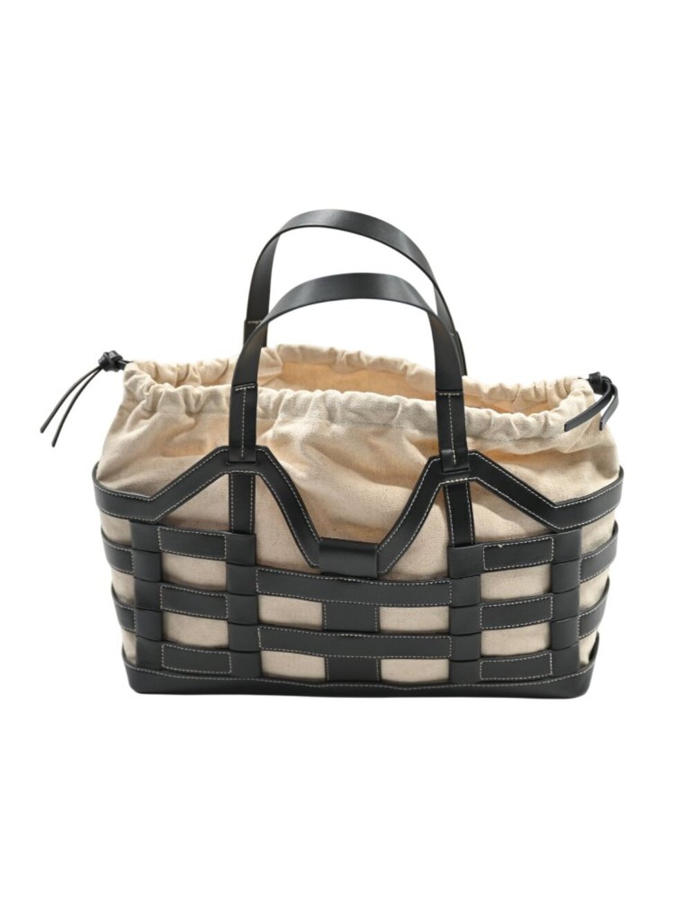H&M Large Drawstring Detail Tote Bag in Black Light Beige